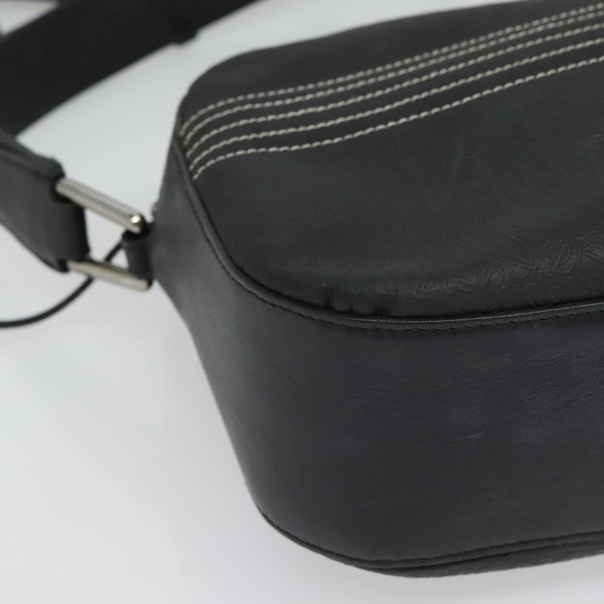 LOEWE Anagram Shoulder Bag Leather Black Silver Auth sw1314