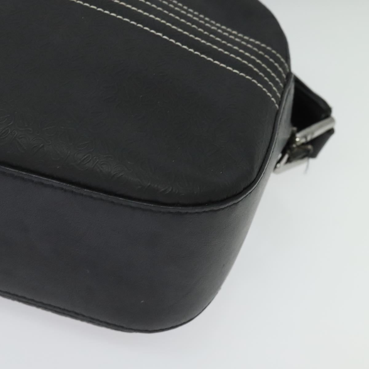 LOEWE Anagram Shoulder Bag Leather Black Silver Auth sw1314