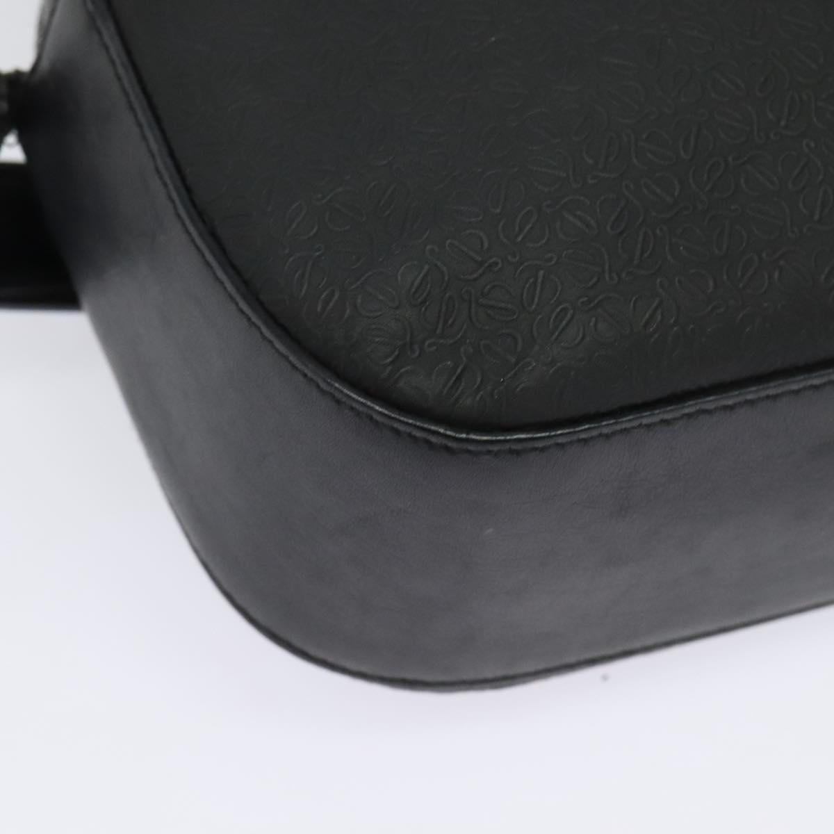 LOEWE Anagram Shoulder Bag Leather Black Silver Auth sw1314