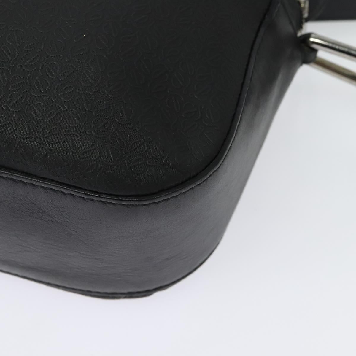LOEWE Anagram Shoulder Bag Leather Black Silver Auth sw1314