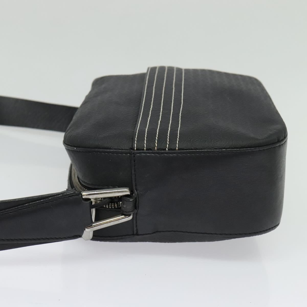 LOEWE Anagram Shoulder Bag Leather Black Silver Auth sw1314