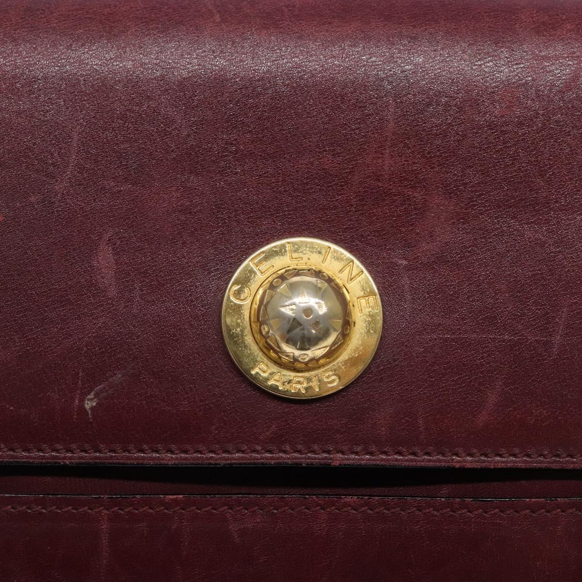 CELINE Shoulder Bag Leather Bordeaux Gold Auth sw1315