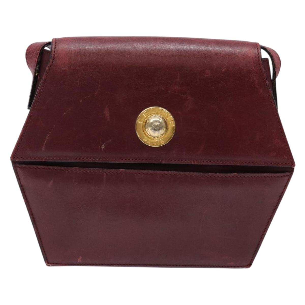 CELINE Shoulder Bag Leather Bordeaux Gold Auth sw1315