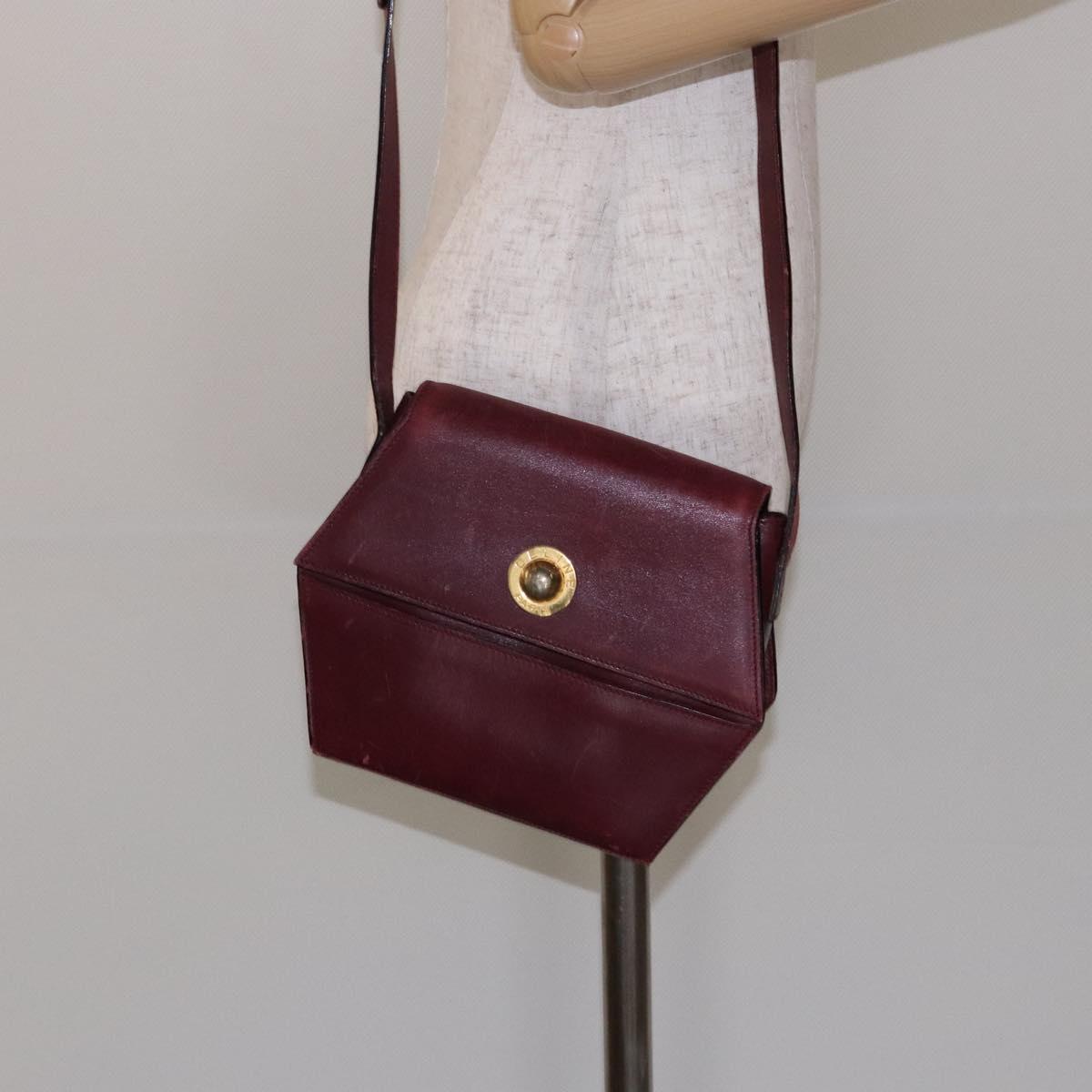 CELINE Shoulder Bag Leather Bordeaux Gold Auth sw1315