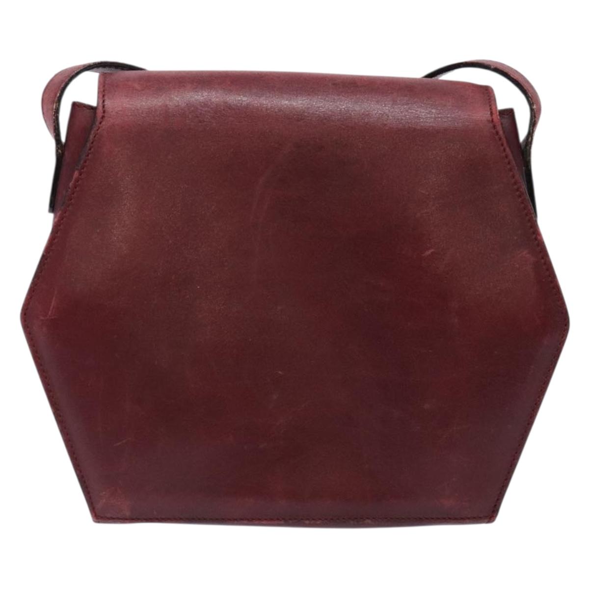 CELINE Shoulder Bag Leather Bordeaux Gold Auth sw1315