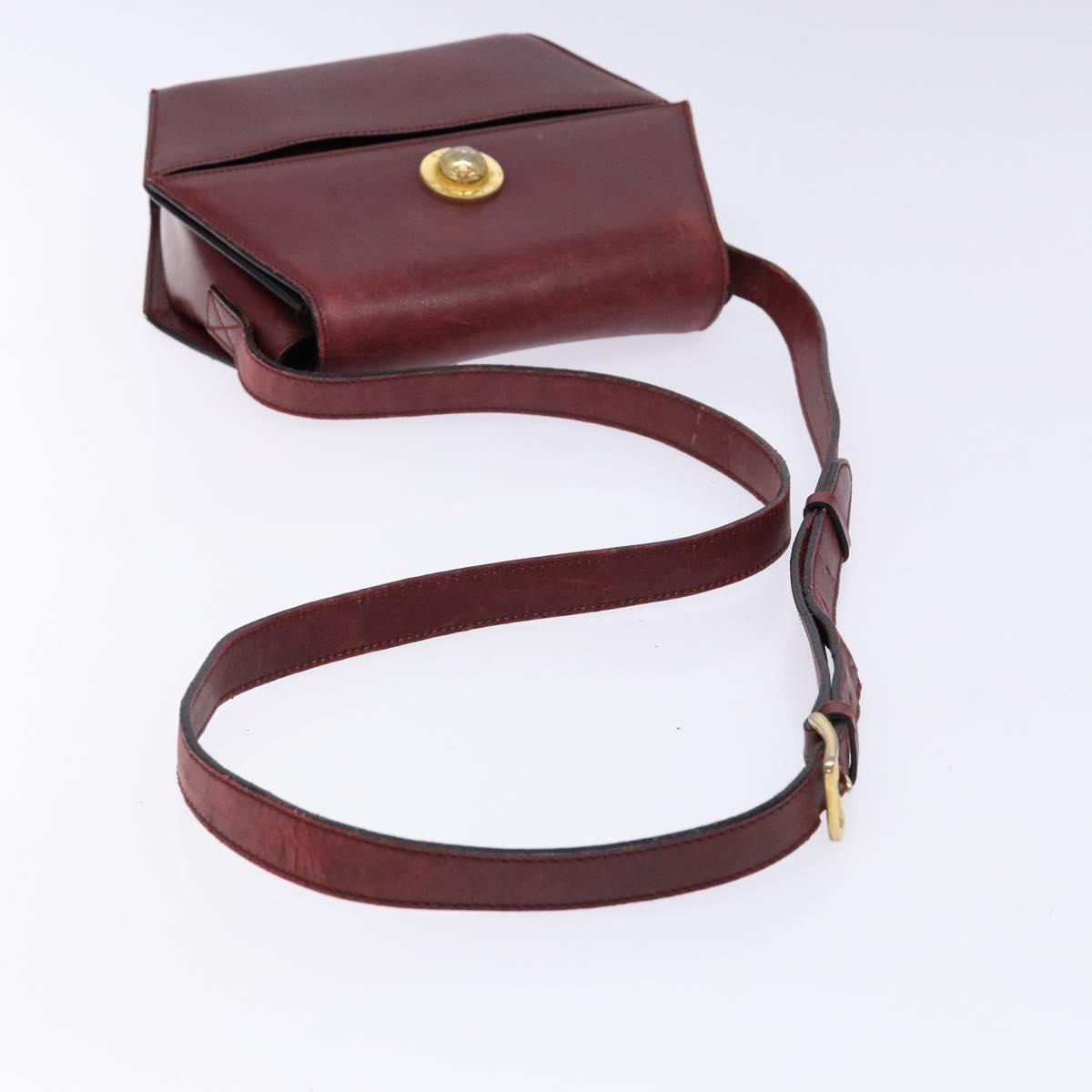 CELINE Shoulder Bag Leather Bordeaux Gold Auth sw1315