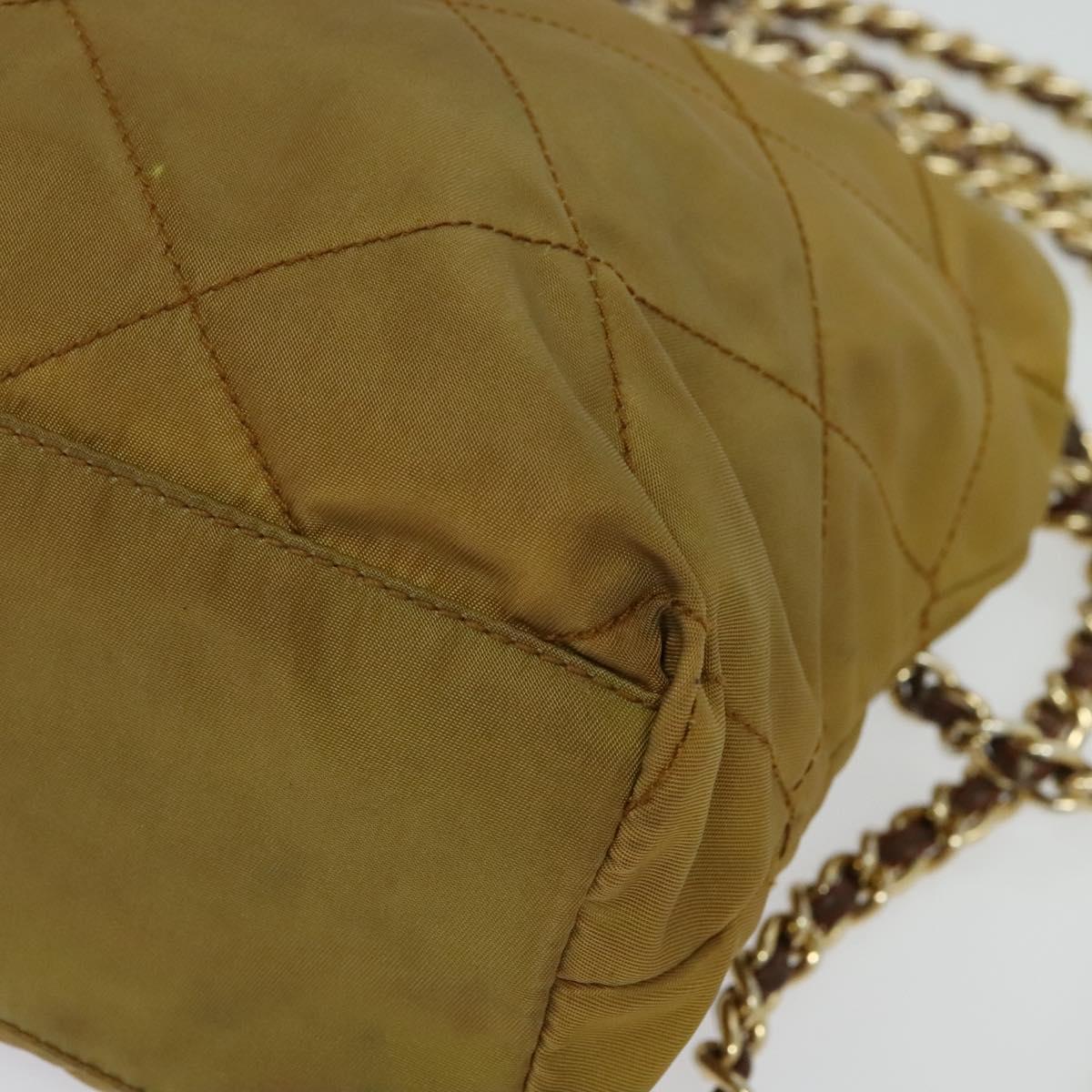 PRADA Chain Shoulder Bag Nylon Brown Silver Auth sw1316