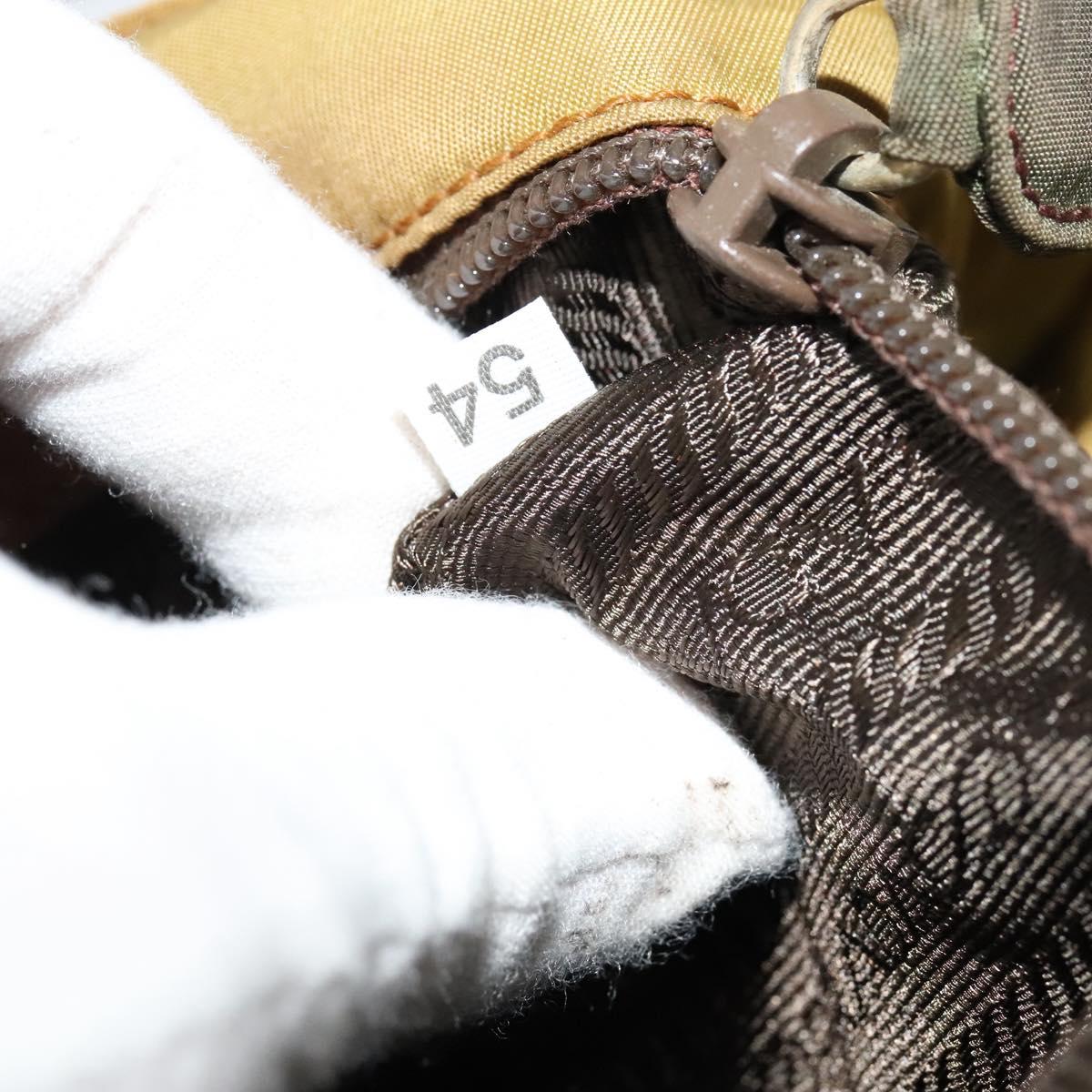 PRADA Chain Shoulder Bag Nylon Brown Silver Auth sw1316