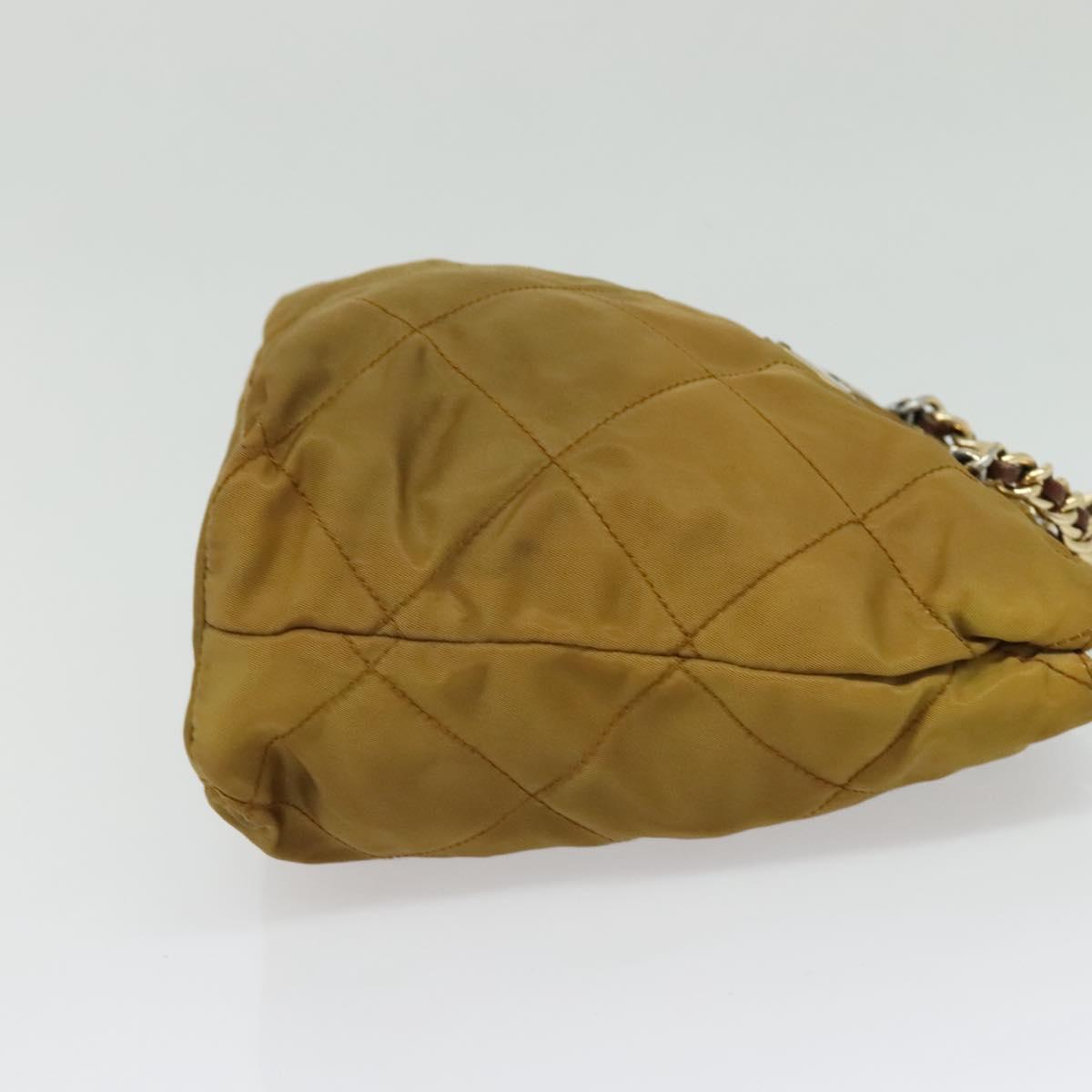 PRADA Chain Shoulder Bag Nylon Brown Silver Auth sw1316