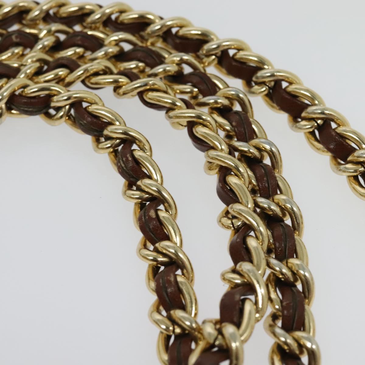 PRADA Chain Shoulder Bag Nylon Brown Silver Auth sw1316