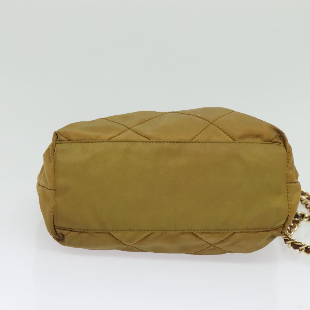 PRADA Chain Shoulder Bag Nylon Brown Silver Auth sw1316