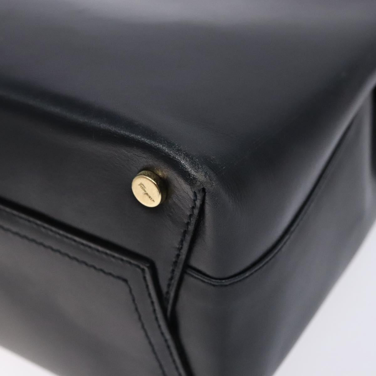 Salvatore Ferragamo Shoulder Bag Leather Navy Gold Auth sw1328