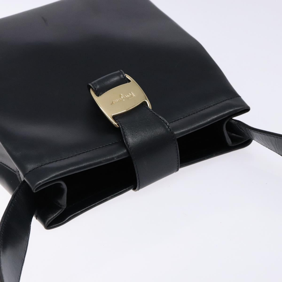 Salvatore Ferragamo Shoulder Bag Leather Navy Gold Auth sw1328