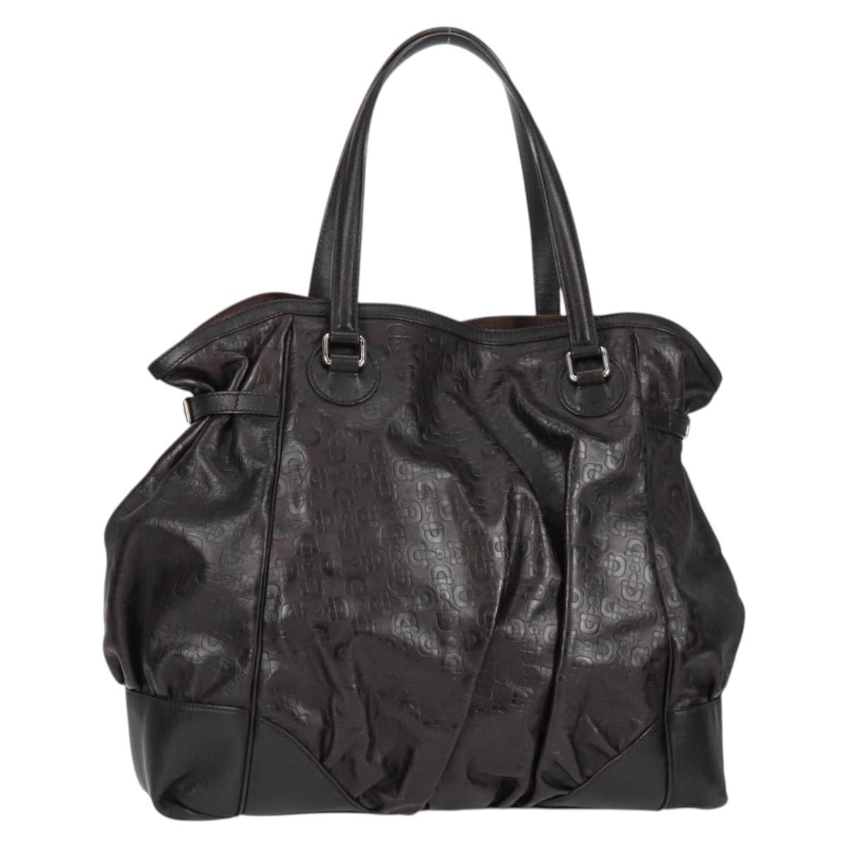 GUCCI Shoulder Bag Leather Black Silver 257290 Auth sw1329A