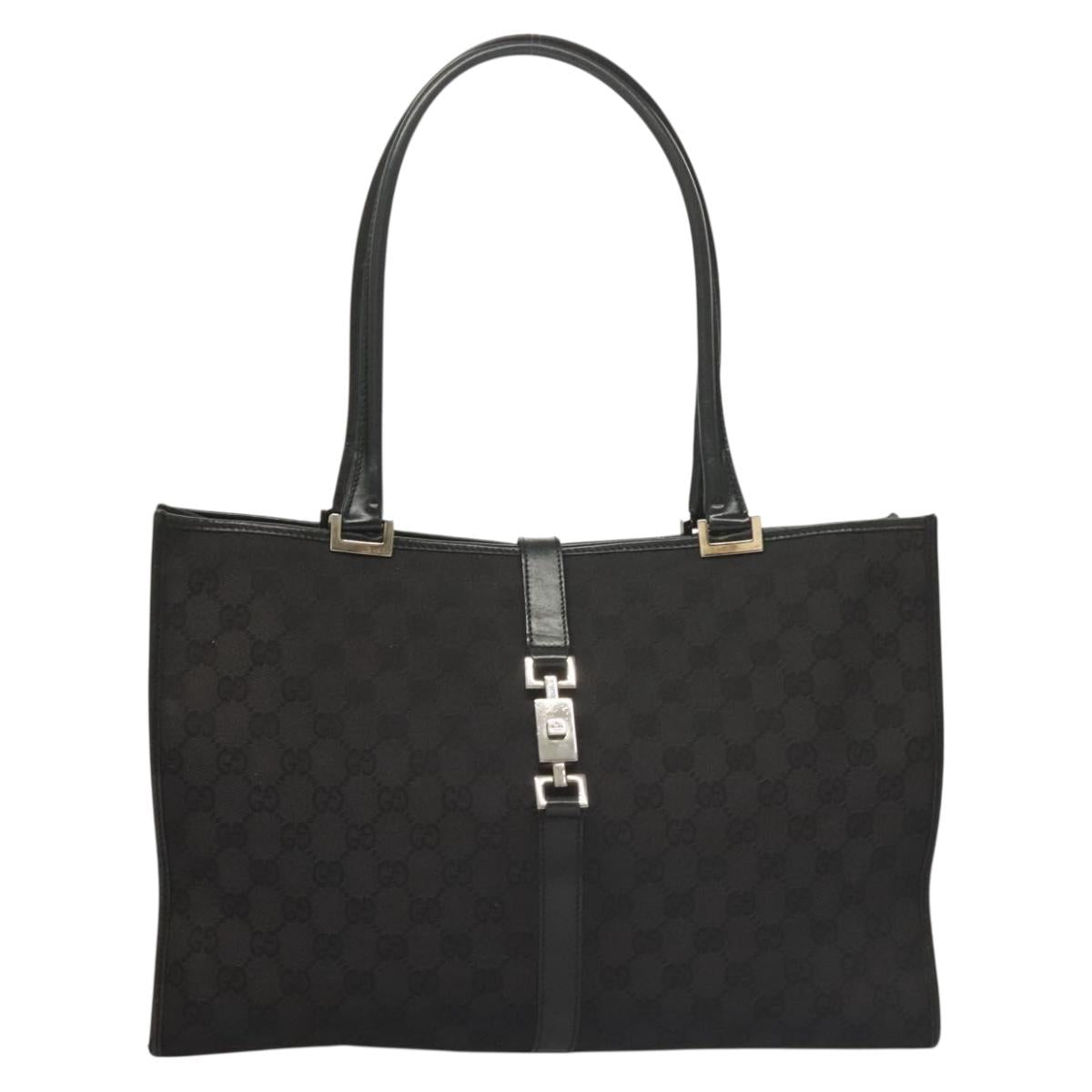 GUCCI GG Canvas Jackie Tote Bag Black Silver 002 1074 2123 Auth sw1339