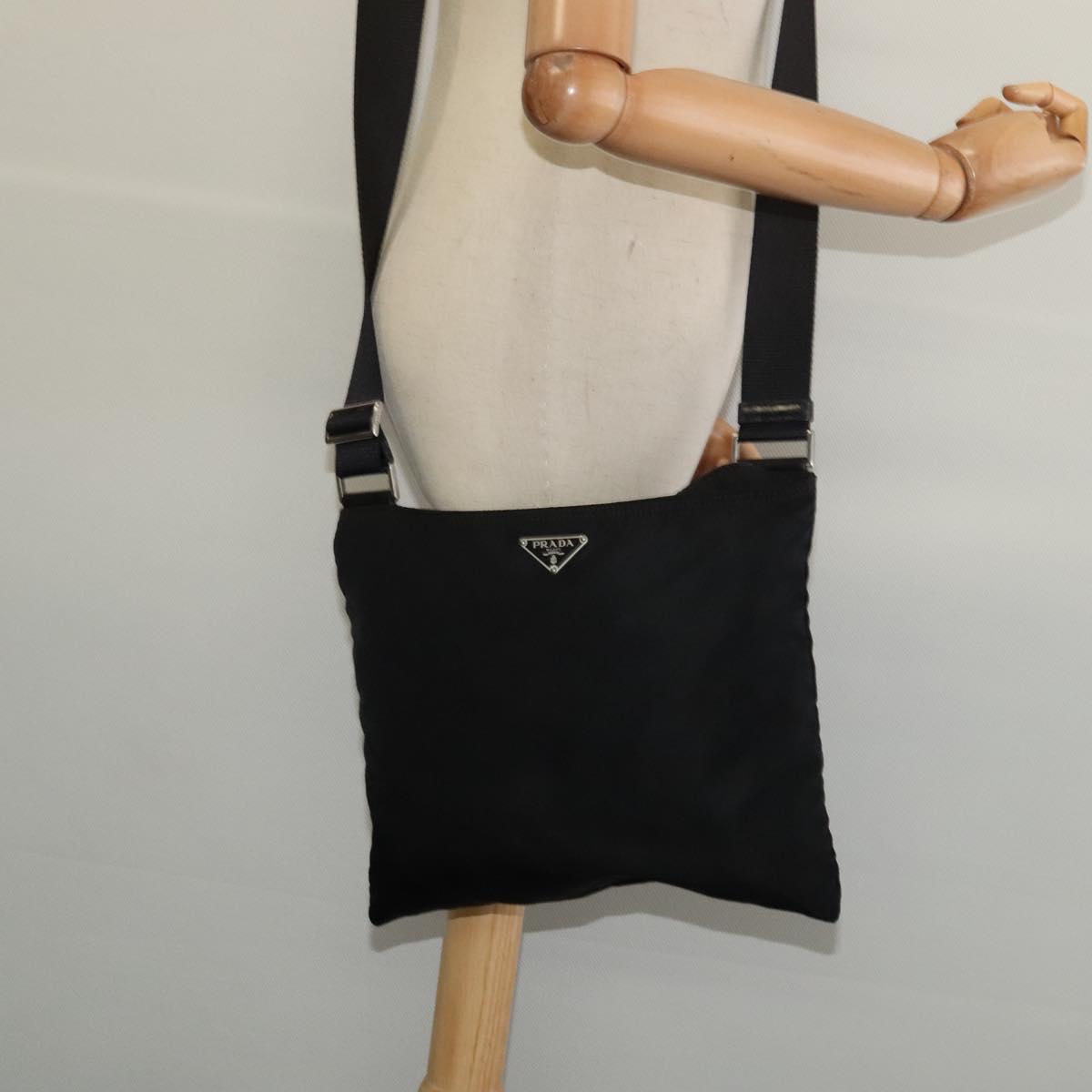 PRADA Shoulder Bag Nylon Black Silver Auth sw1340