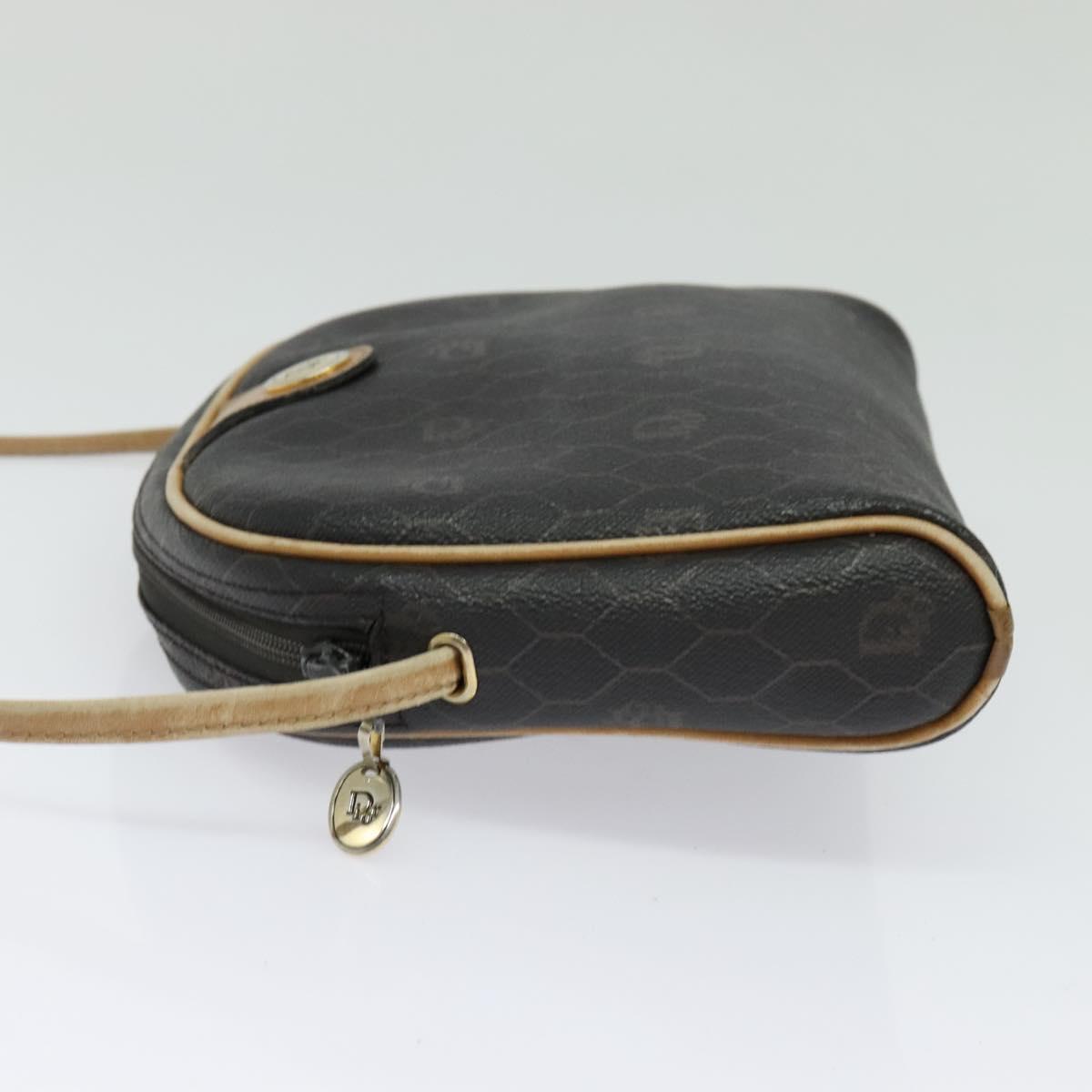 Christian Dior Honeycomb Canvas Shoulder Bag PVC Black Gold Auth sw1341
