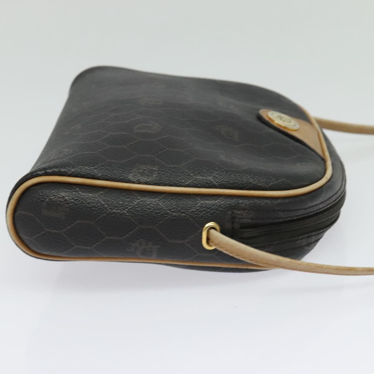Christian Dior Honeycomb Canvas Shoulder Bag PVC Black Gold Auth sw1341