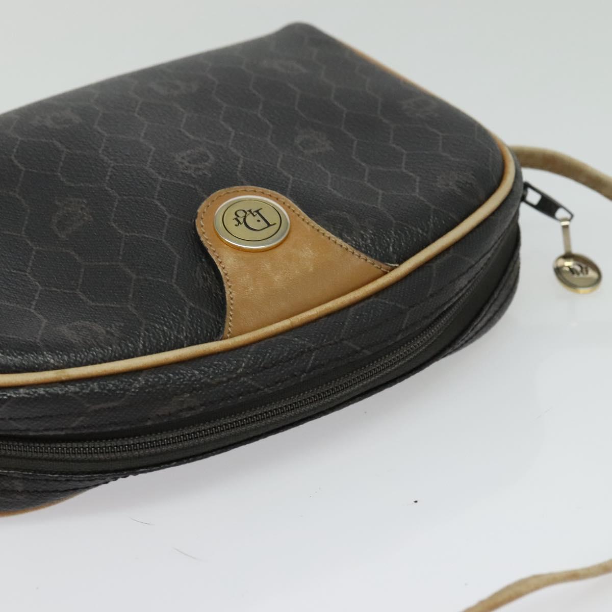 Christian Dior Honeycomb Canvas Shoulder Bag PVC Black Gold Auth sw1341