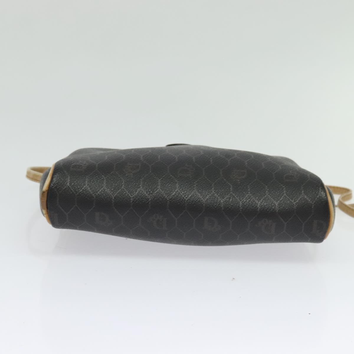Christian Dior Honeycomb Canvas Shoulder Bag PVC Black Gold Auth sw1341
