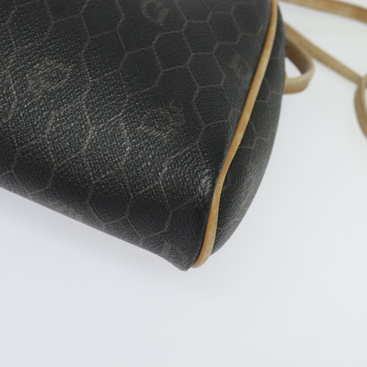 Christian Dior Honeycomb Canvas Shoulder Bag PVC Black Gold Auth sw1341