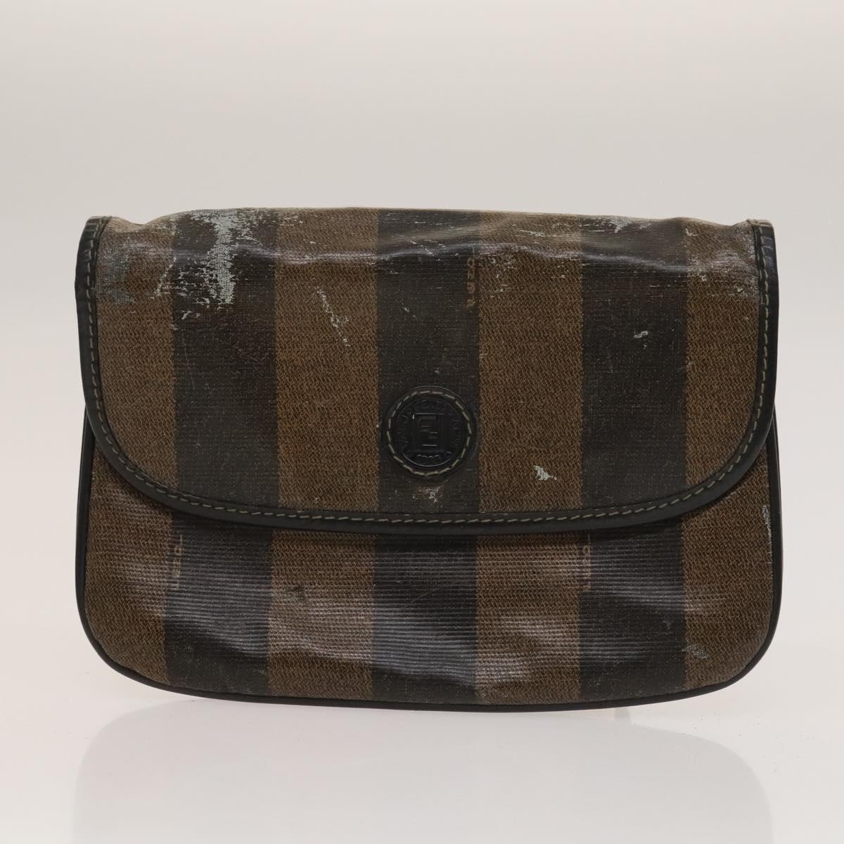 FENDI Pecan Bag Enamel PVC 3Set Brown Black Auth sw1354