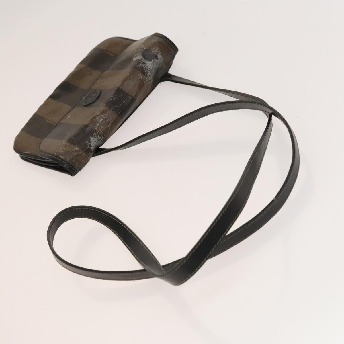 FENDI Pecan Bag Enamel PVC 3Set Brown Black Auth sw1354