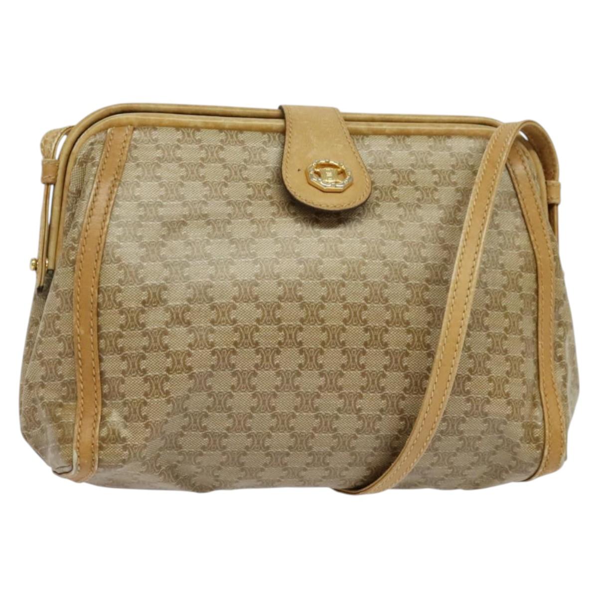 CELINE Macadam Canvas Shoulder Bag PVC Beige Gold Auth sw1359