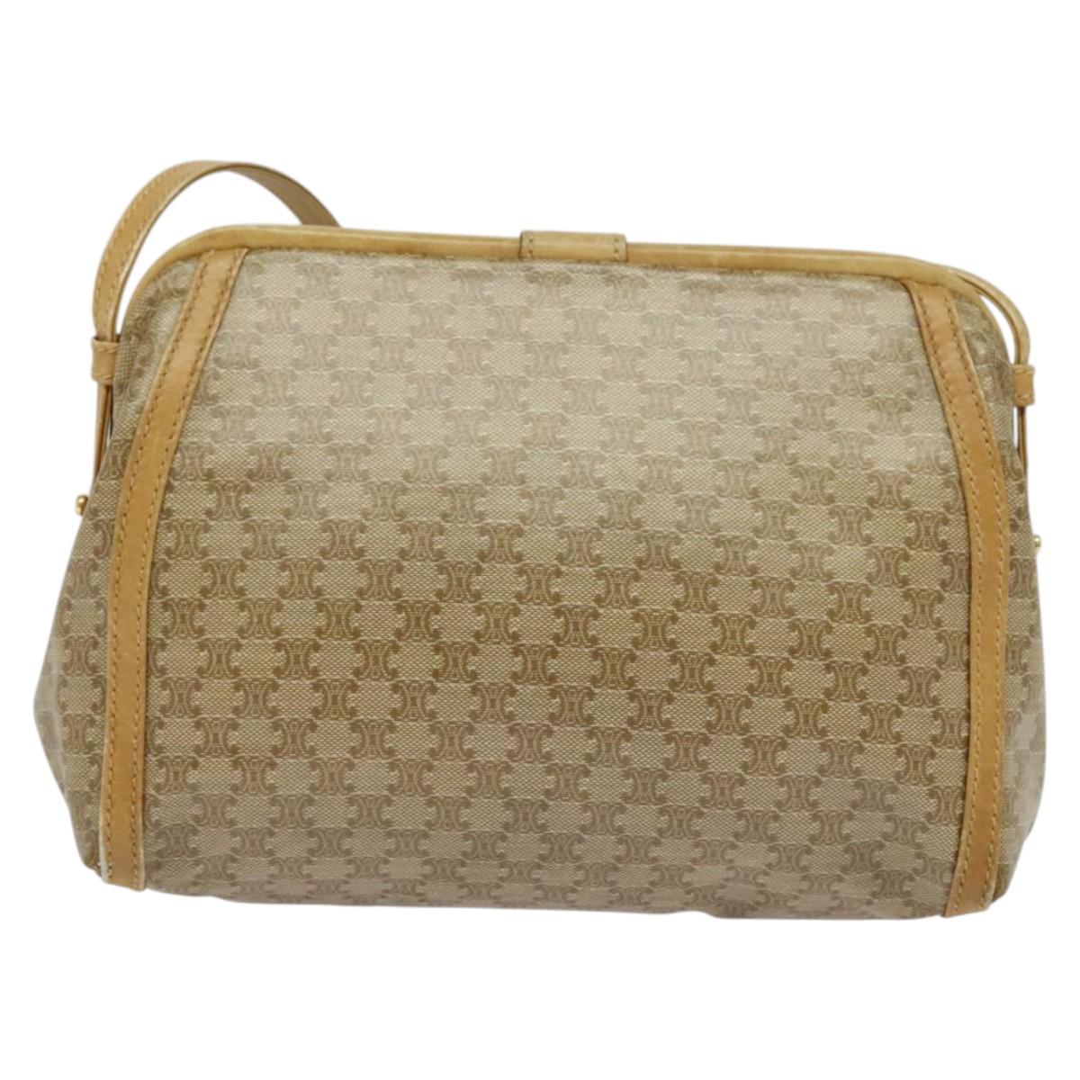 CELINE Macadam Canvas Shoulder Bag PVC Beige Gold Auth sw1359