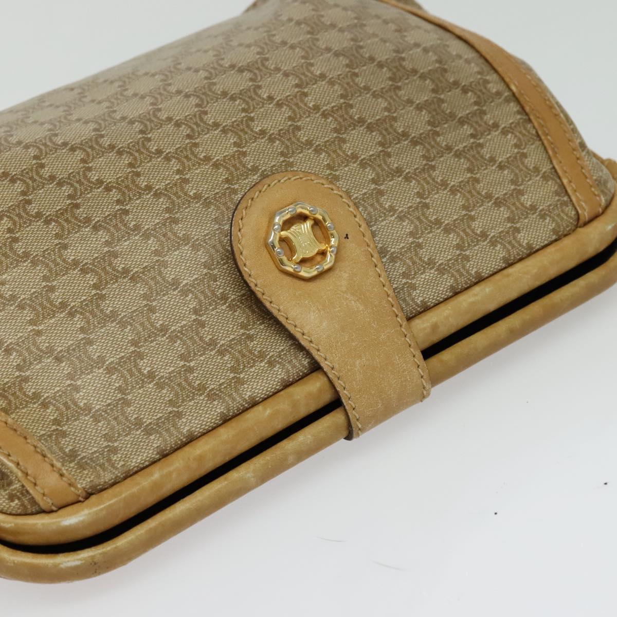 CELINE Macadam Canvas Shoulder Bag PVC Beige Gold Auth sw1359