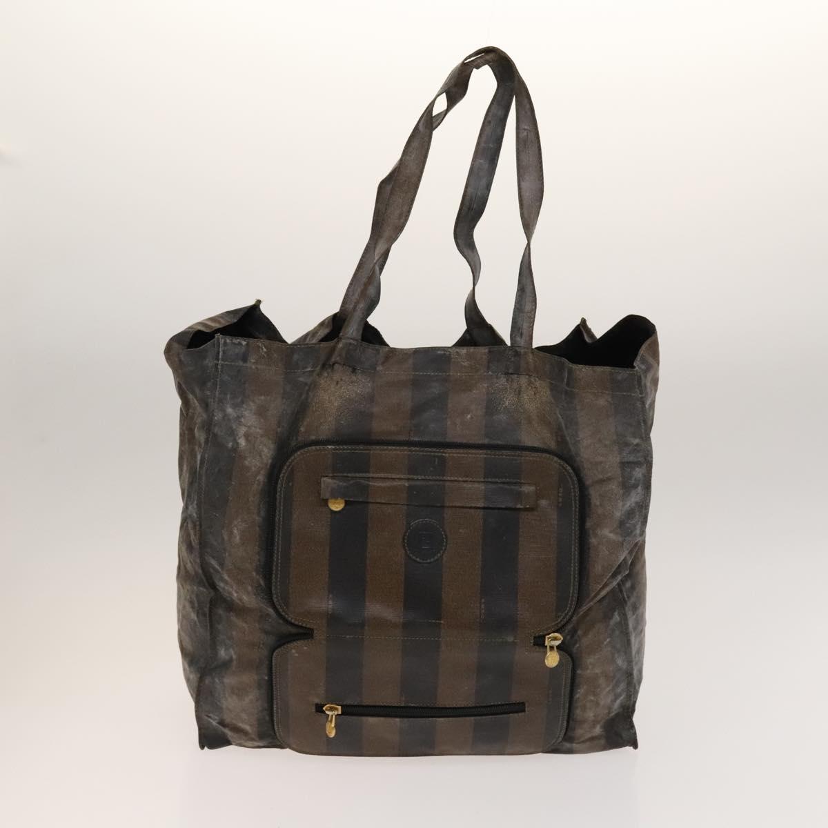 FENDI Pecan Hand Bag Nylon Canvas 5 Set Black Brown Auth sw1363