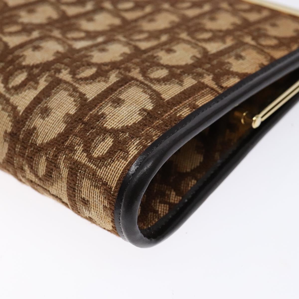 Christian Dior Trotter Canvas Pouch Brown Gold Auth sw1425