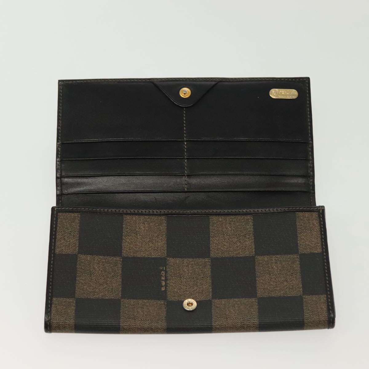 FENDI Pecan Canvas Long Wallet Black Brown Black Brown Auth sw1429
