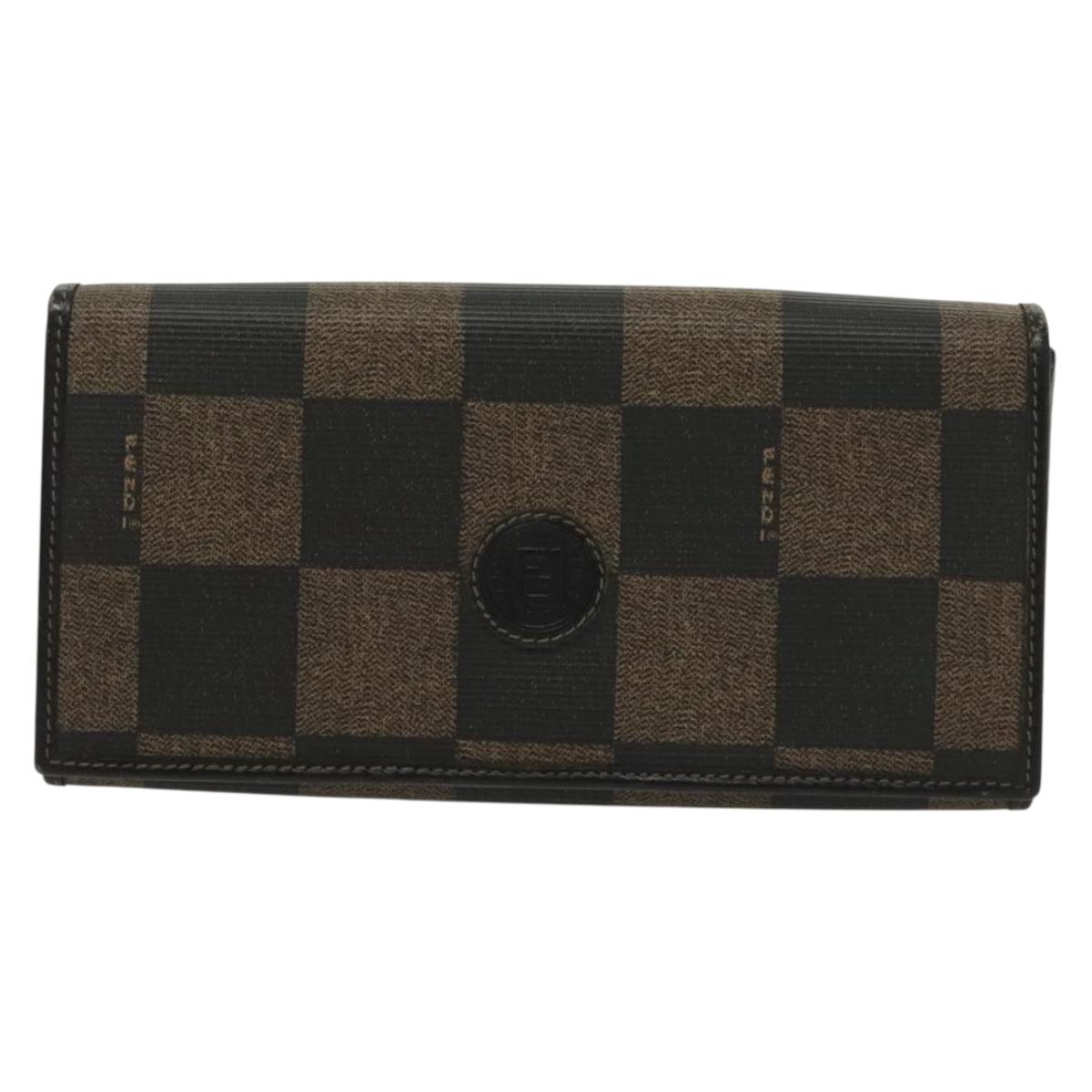 FENDI Pecan Canvas Long Wallet Black Brown Black Brown Auth sw1429