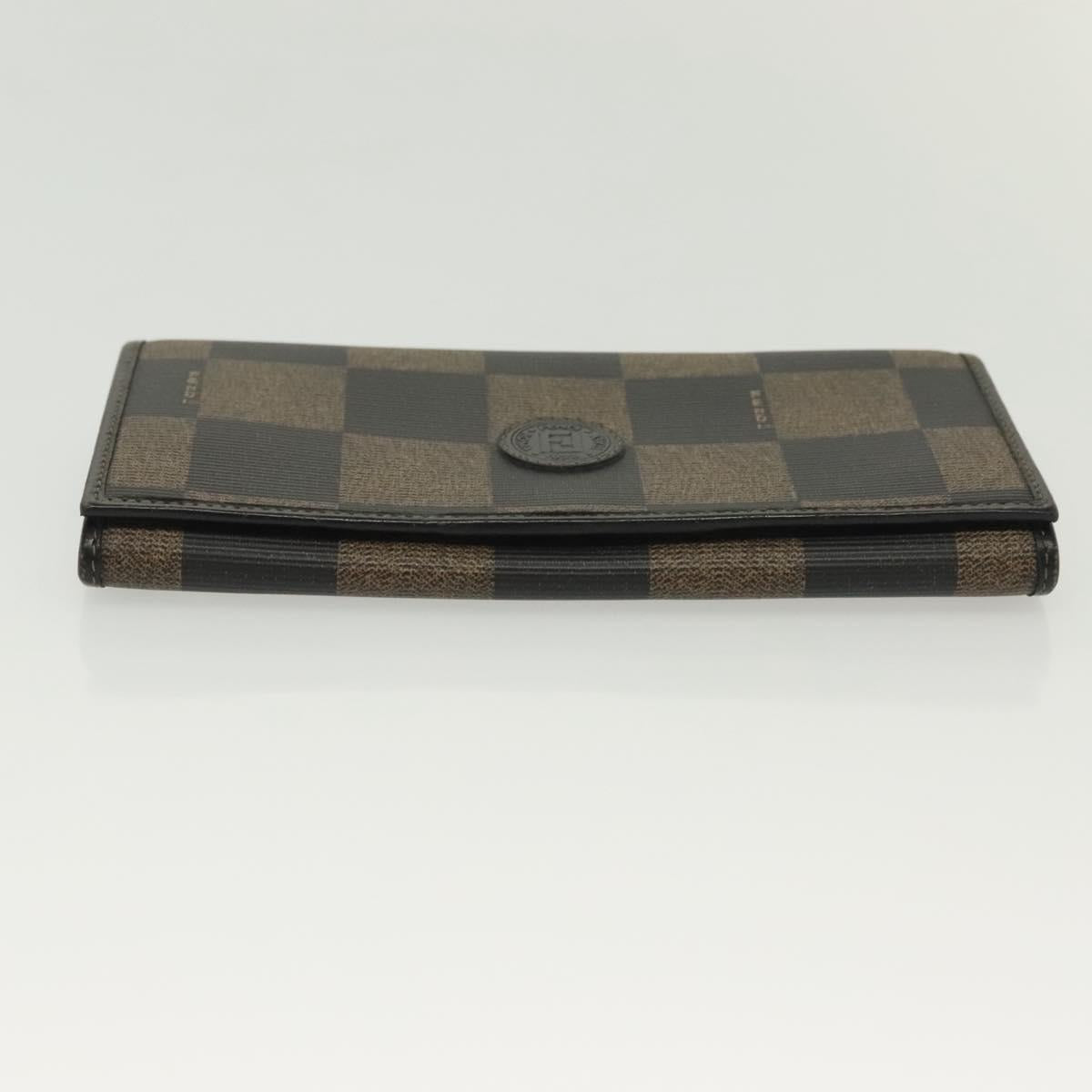 FENDI Pecan Canvas Long Wallet Black Brown Black Brown Auth sw1429