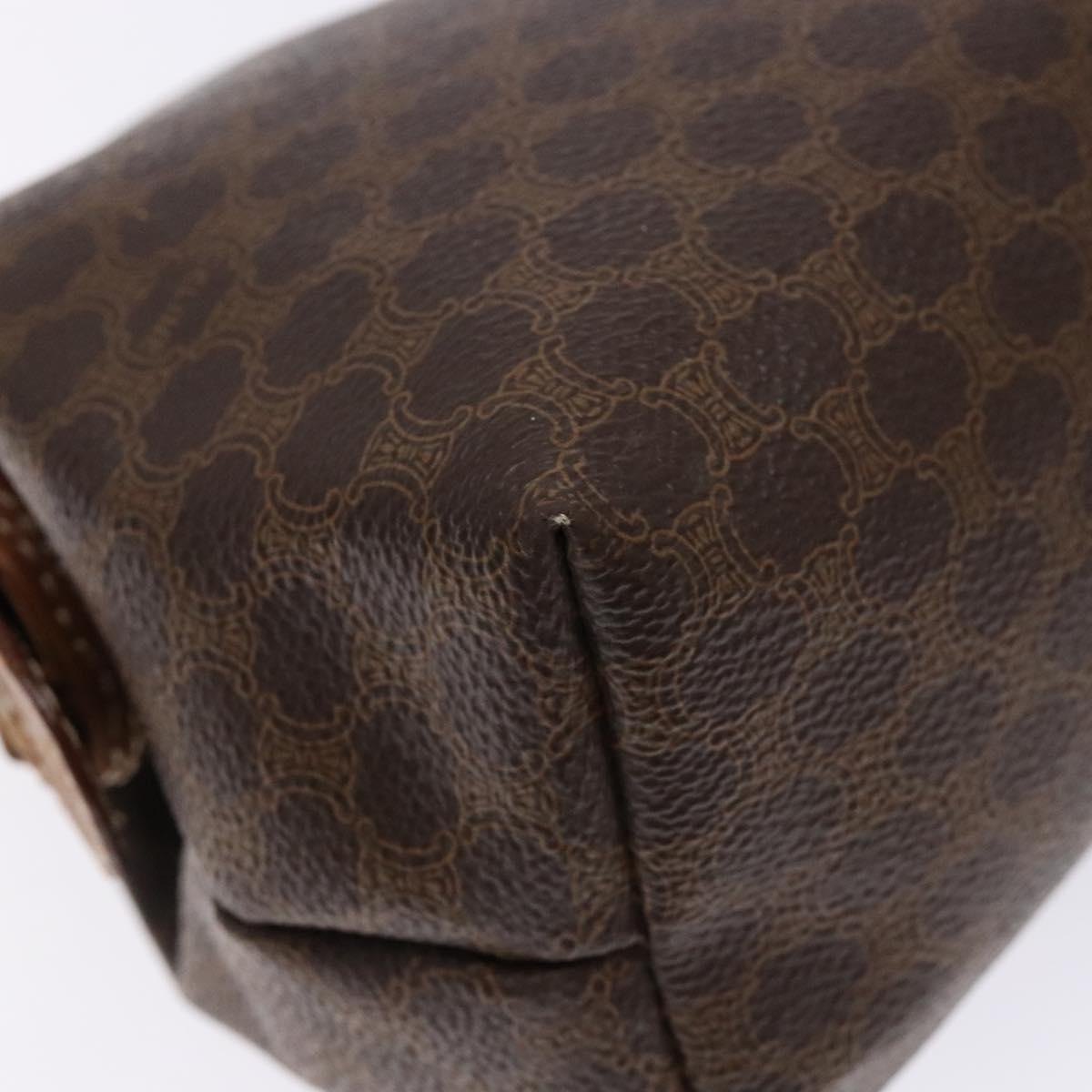 CELINE Macadam Canvas Pouch PVC Leather Brown Gold Auth sw1444