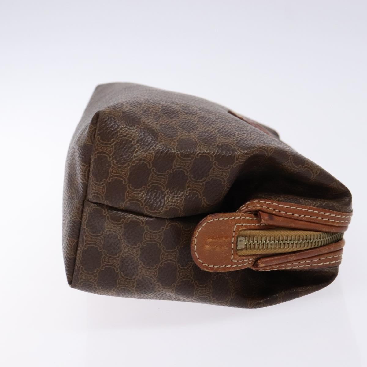 CELINE Macadam Canvas Pouch PVC Leather Brown Gold Auth sw1444