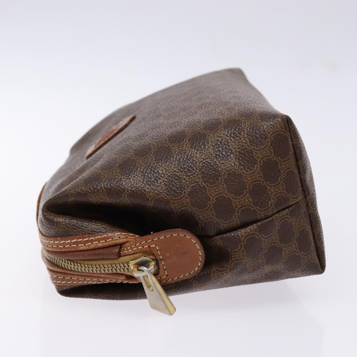 CELINE Macadam Canvas Pouch PVC Leather Brown Gold Auth sw1444