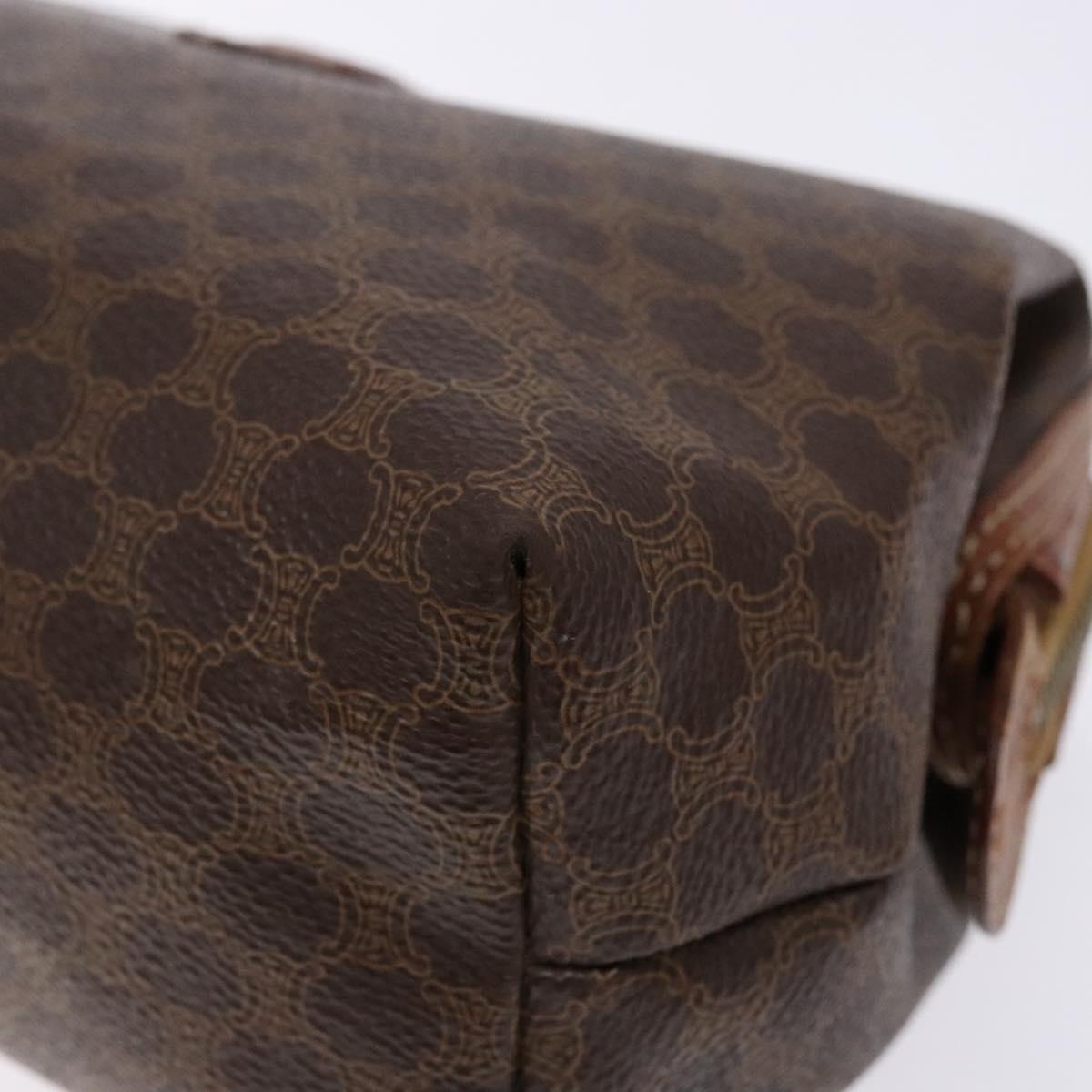 CELINE Macadam Canvas Pouch PVC Leather Brown Gold Auth sw1444