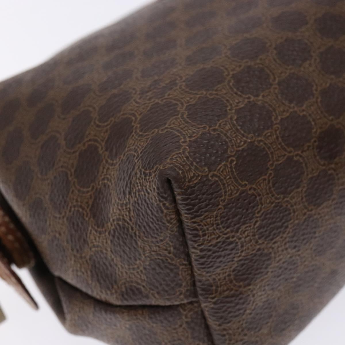 CELINE Macadam Canvas Pouch PVC Leather Brown Gold Auth sw1444