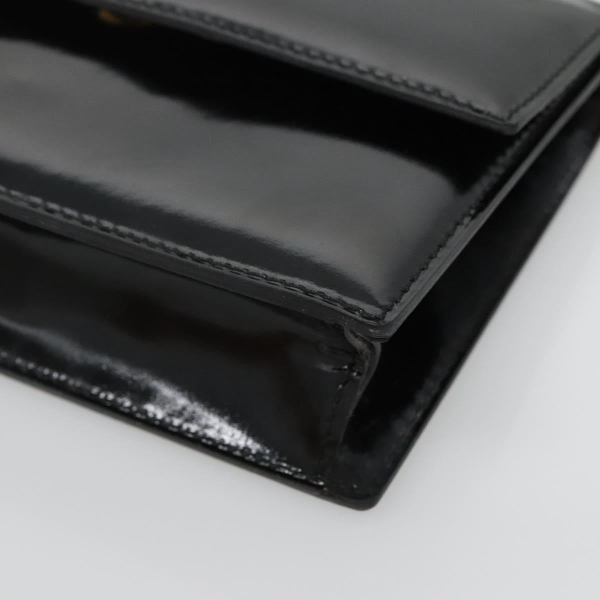 CELINE Shoulder Bag Enamel Black Gold Auth SW1458