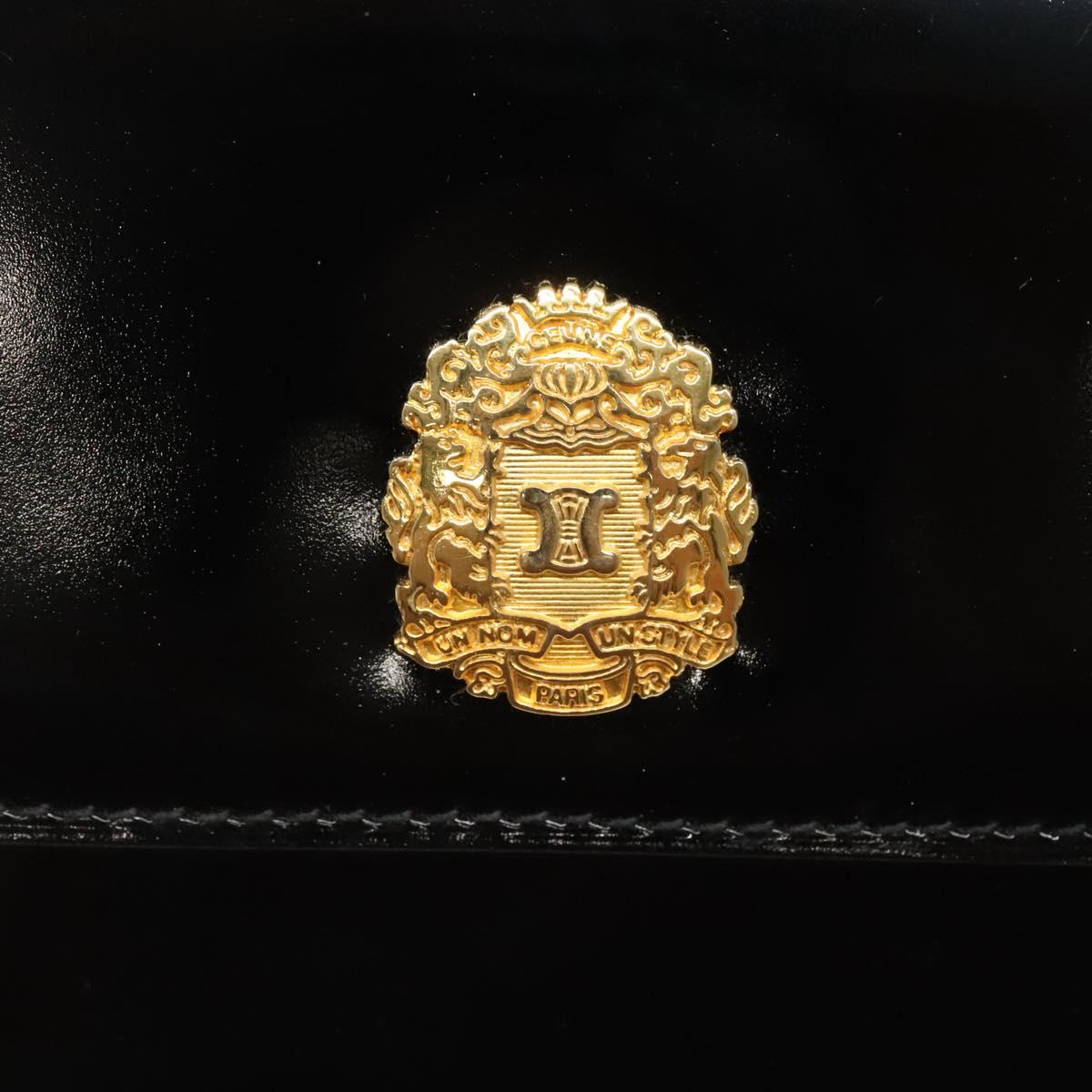 CELINE Shoulder Bag Enamel Black Gold Auth SW1458