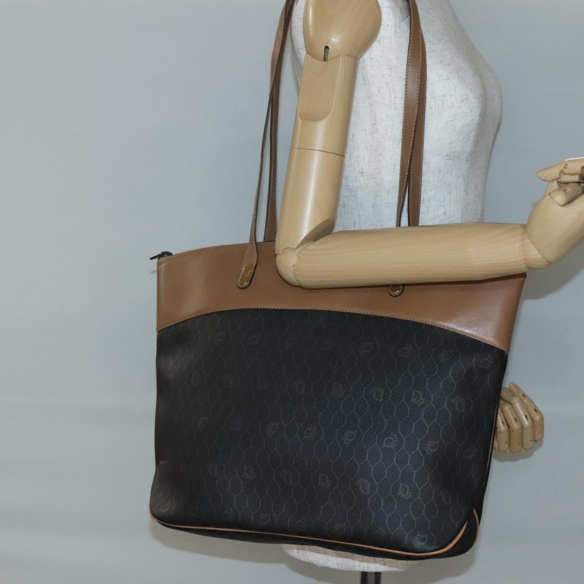 Christian Dior Honeycomb Canvas Tote Bag PVC Black Gold Auth SW1460