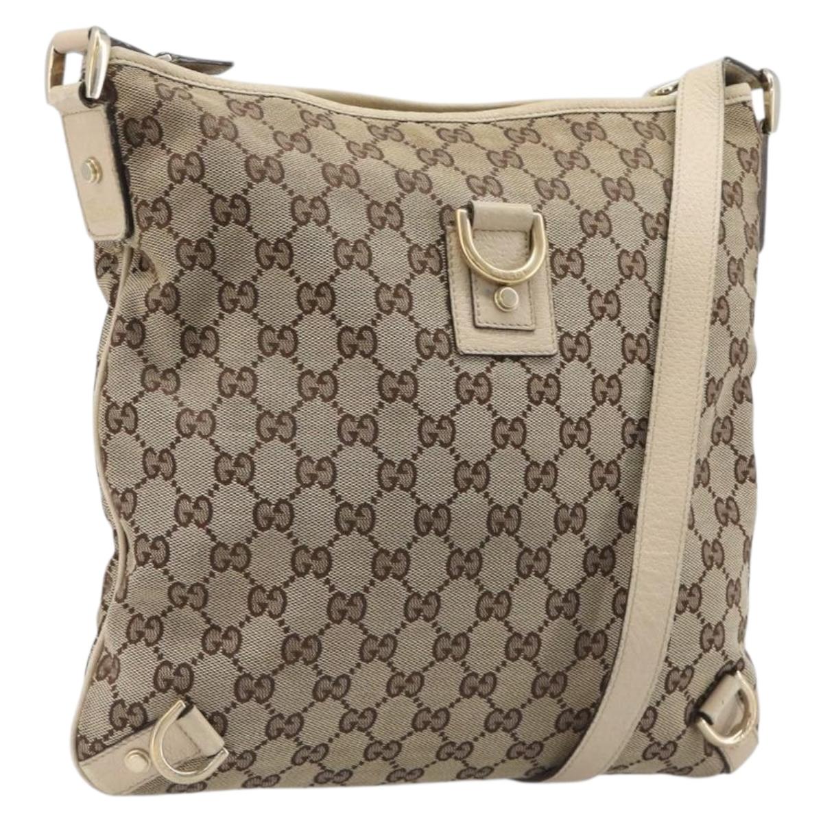GUCCI GG Canvas Abbey Shoulder Bag Beige Gold 131326 Auth SW1474