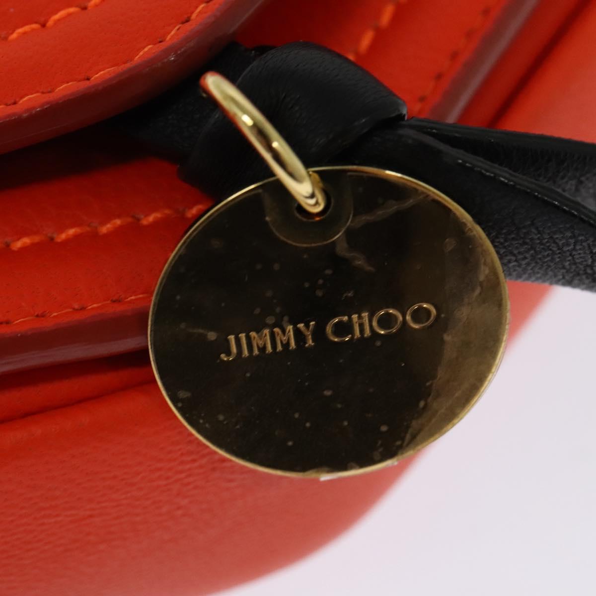 Jimmy Choo Shoulder Bag Leather Orange Silver Auth SW1487