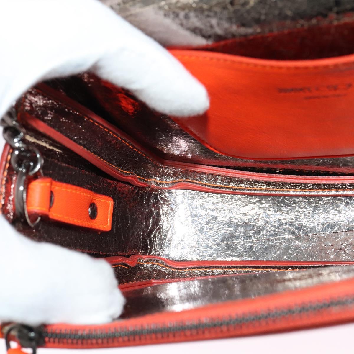 Jimmy Choo Shoulder Bag Leather Orange Silver Auth SW1487