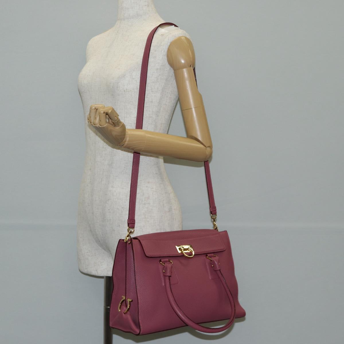 Salvatore Ferragamo Gancini Hand Bag Leather 2way Pink Gold Auth SW1488V