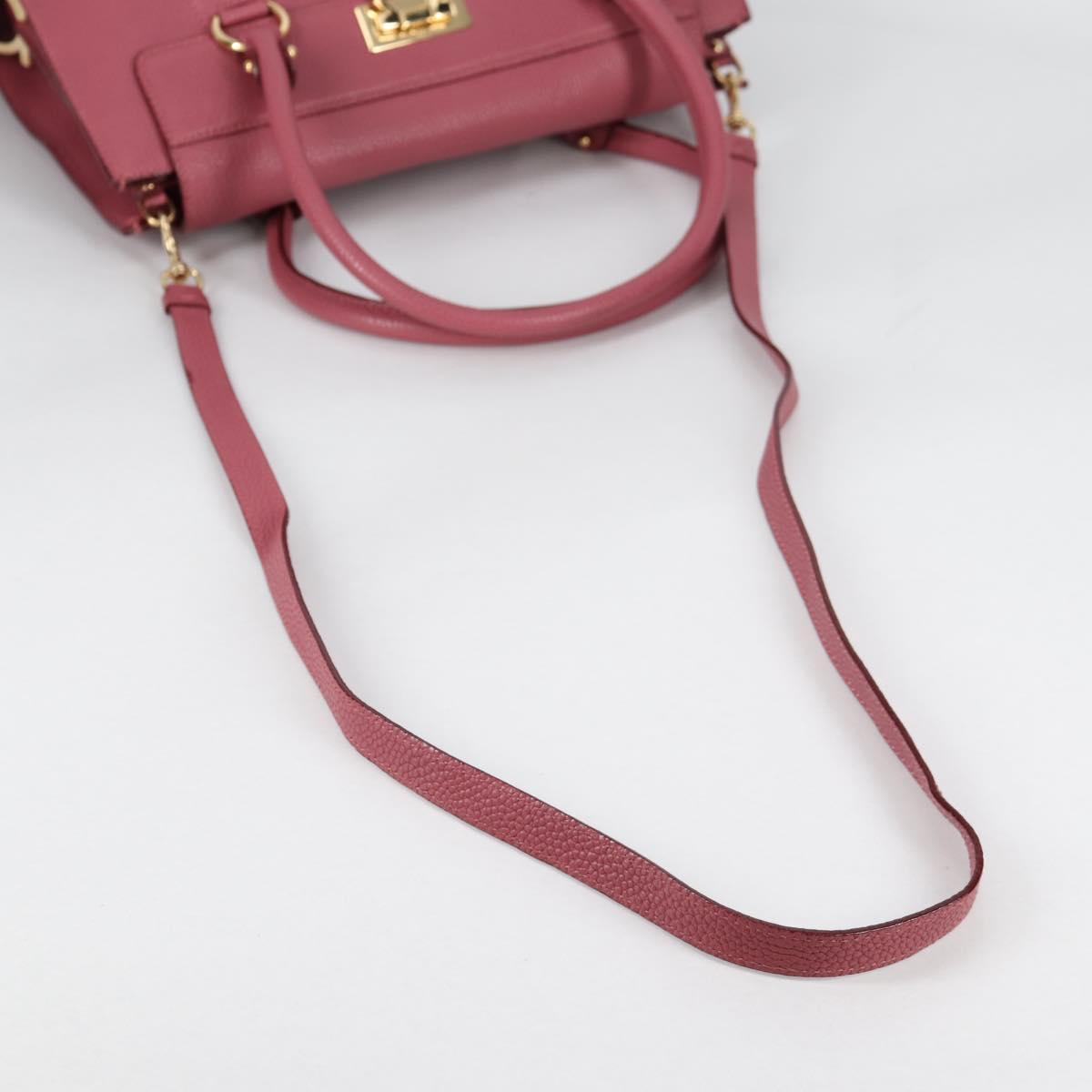Salvatore Ferragamo Gancini Hand Bag Leather 2way Pink Gold Auth SW1488V