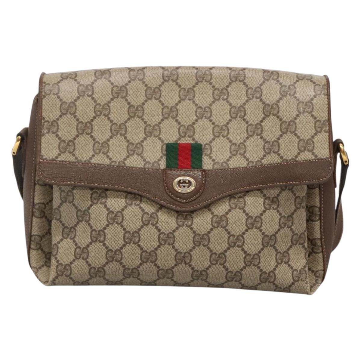GUCCI GG Supreme Web Sherry Line Bag PVC Beige Gold 904 02 084 Auth SW1492
