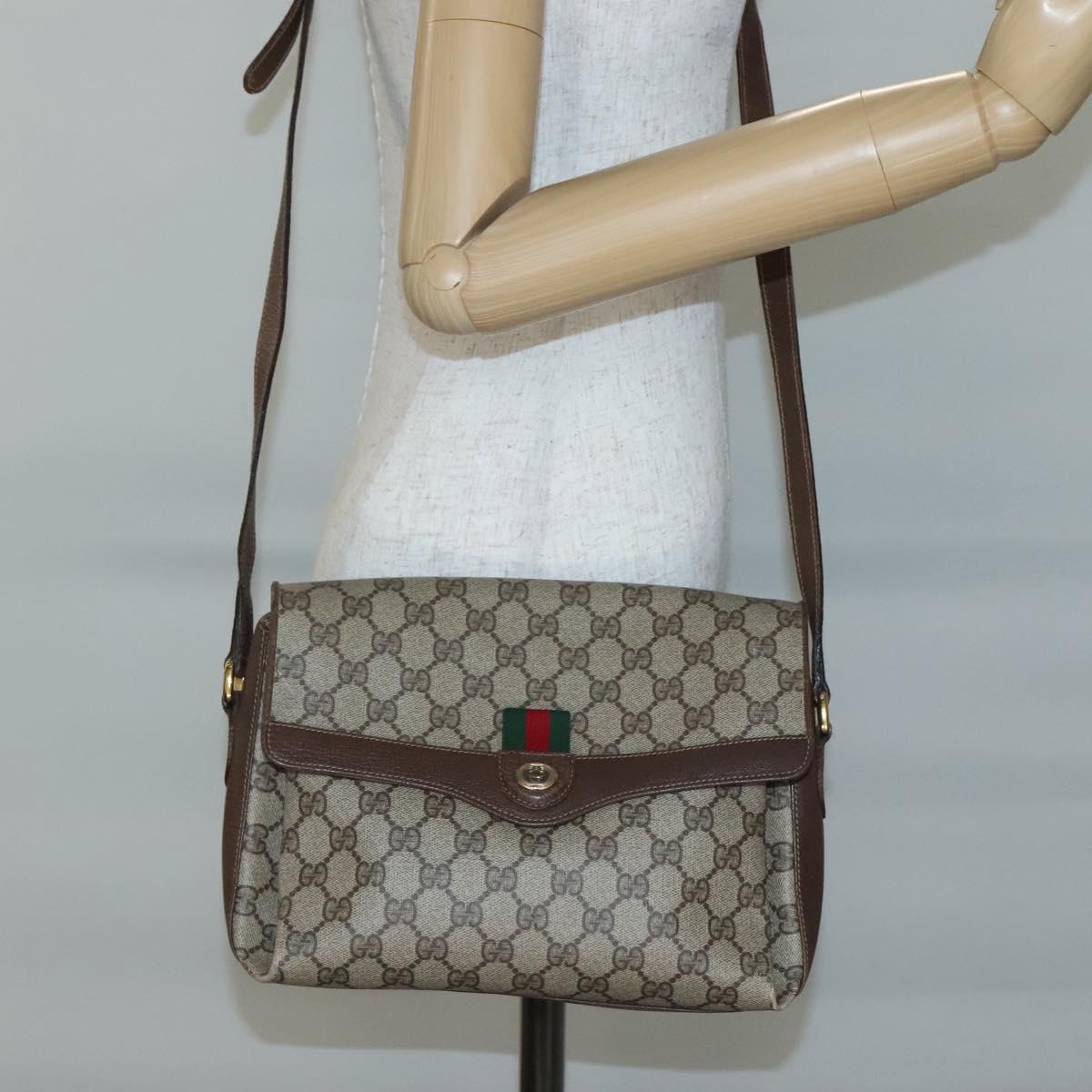 GUCCI GG Supreme Web Sherry Line Bag PVC Beige Gold 904 02 084 Auth SW1492
